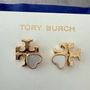 Tory Burch Gold & Mother of Pearl Logo Stud Earrings – New With Tags